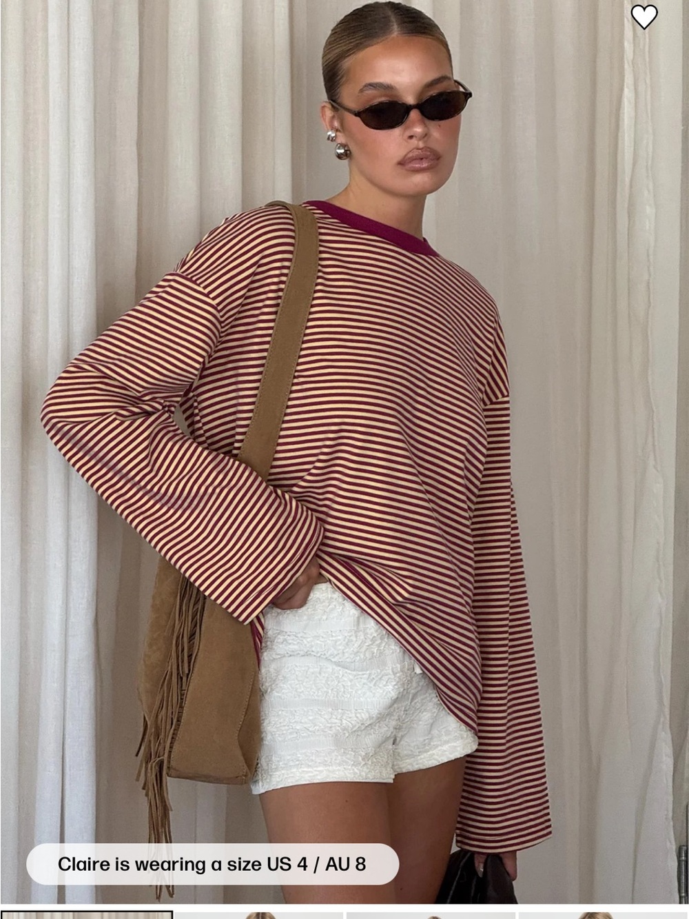 Princess Polly Striped Long Sleeve Crewneck Top in Burgundy and Lemon